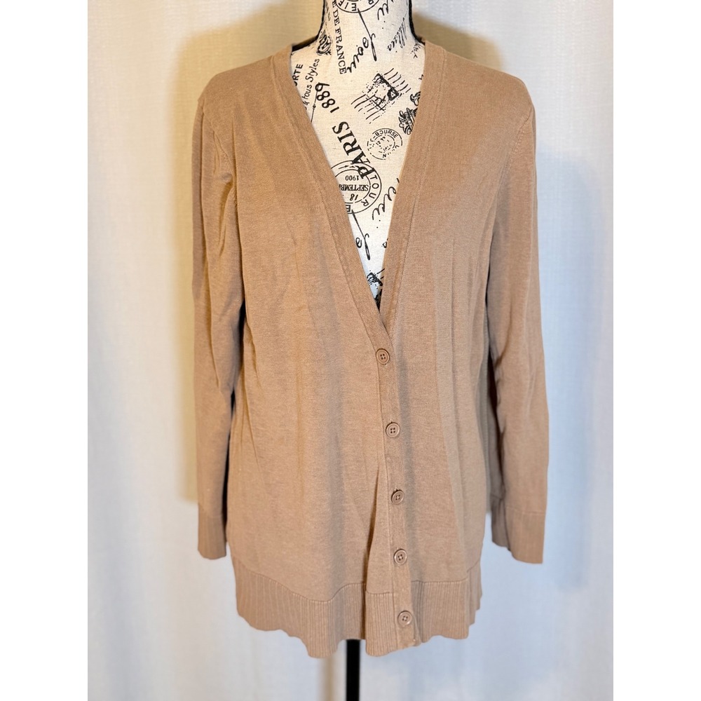 Coldwater Creek Tan Silk Cotton Blend V-Neck Cardigan Sweater XL 16
